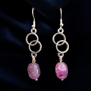 Earrings with Purple Stone Beads and Silver Circular Pendants