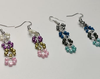 Colorful Beaded Earrings in Pink or Blue. Four round beaded hoops on 925 hooks.