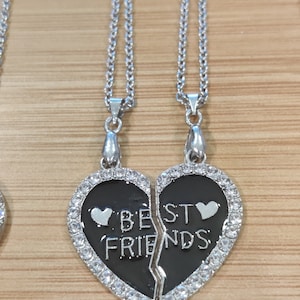 2-Piece Heart-Shaped Best Friends Necklace!  BFF Friendship Rhinestone Pendants in Multiple Colors