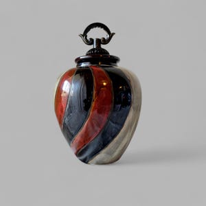 Vintage Abstract Ceramic Vase: Ginger Jar Style with Metal Lid