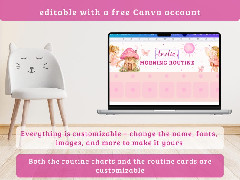 Editable Fairy Daily Routine Chart for Toddler Morning & Evening