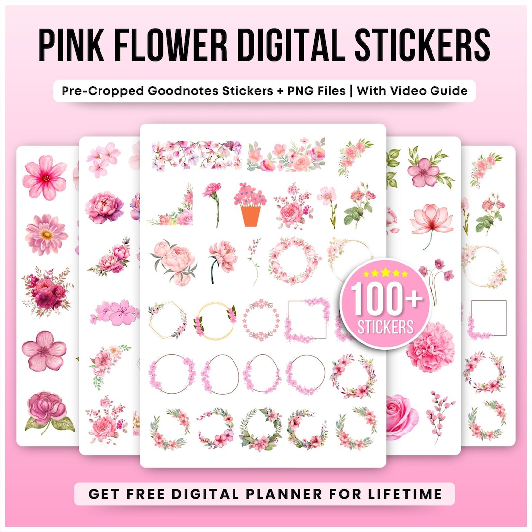 100+ Pink Flower Digital Stickers for Goodnotes & PNG | Aesthetic ...