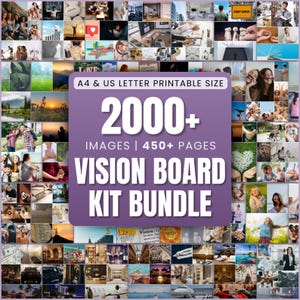 Paquete de tablero de visión imprimible 2025 con 2000 fotos imprimibles, afirmaciones, comprobaciones de manifiesto, kit de tablero de visión YO SOY, 60 páginas imprimibles en formato PDF