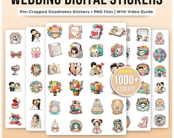 1000+ Wedding Digital Stickers | Pre-Cropped Goodnotes | Transparent PNG | Digital Planner Bridal Clipart for Journaling & Scrapbooking