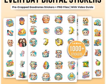 1000種類以上の日常生活用デジタルステッカー、デイリープランナーステッカー、iPadステッカー、Goodnotesステッカー、OneNoteステッカー、デジタルプランナーステッカー