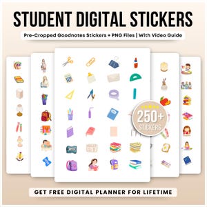 250+ Student Digital Stickers for GoodNotes and PNG | School & Study Stickers | Pre-Cropped + Free Digital Planner
