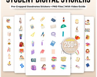 250+ Student Digital Stickers for GoodNotes and PNG | School & Study Stickers | Pre-Cropped + Free Digital Planner