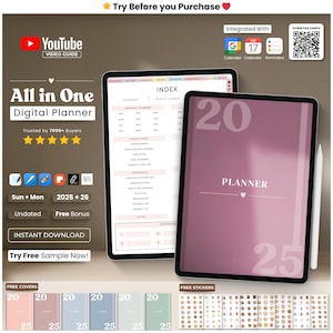 Alles-in-één digitale planner 2025 2026 2027, digitale planner, digitaal dagboek, digitale Goodnotes-sjabloon, wekelijks, dagelijkse planner