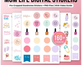 Mom Life Digital Stickers | 160+ PNG & Goodnotes | Free Digital Planner + Video Guide