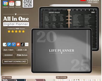 All-in-One Digitaler Planer 2025-2027, täglich, wöchentlich monatlich, Goodnotes Notability iPad PDF, Budget Fitness Journal