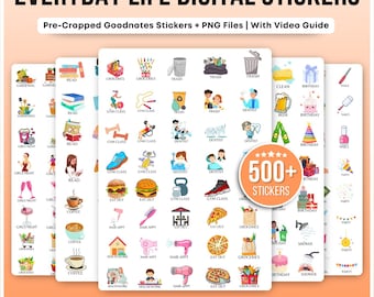 500+ Everyday Digital Stickers for GoodNotes | Pre-Cropped PNG Stickers | Life Planner Stickers