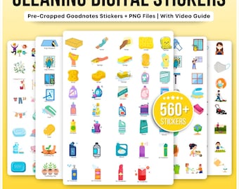 Adesivi digitali per la pulizia per Goodnotes / Oltre 560 simpatici adesivi per le faccende domestiche in formato PNG / Adesivi per la pulizia del planner digitale