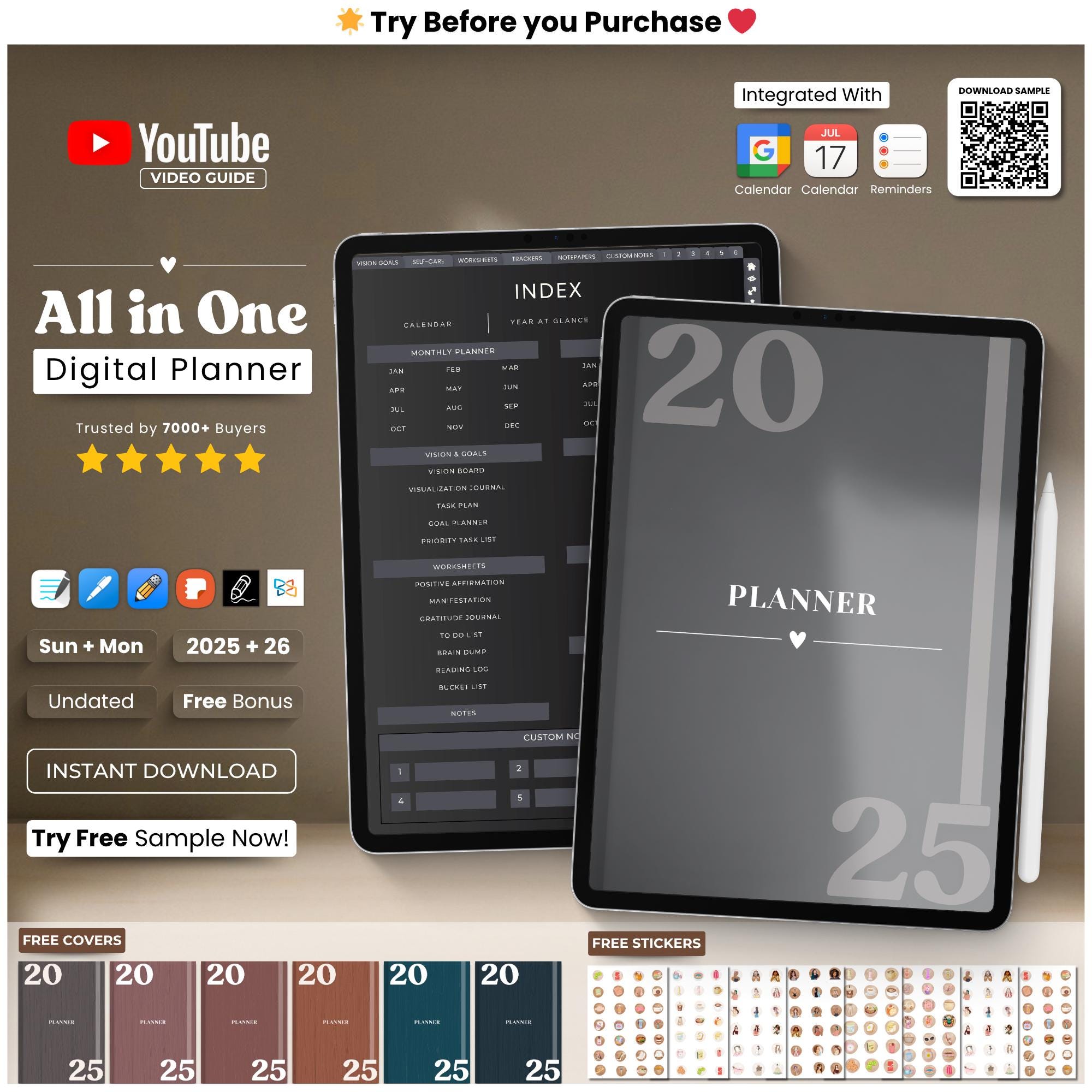 Dark Mode All in One Digital Planner 2025 2026 2027, Digital Planner ...