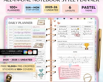 All-in-One Digitaler Planer 2025 2026 2027 – Goodnotes & Notability, iPad Journal – tägliche, wöchentliche, monatliche, Budget-, Fitness-Vorlagen