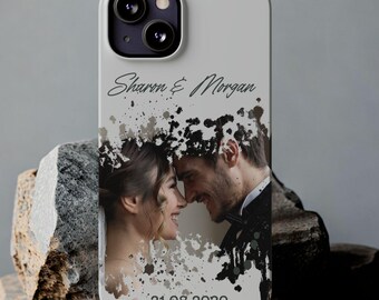 Personalized Photo iPhone Case Custom Couple Anniversary Gift with Names - Romantic Love Print Phone Cover