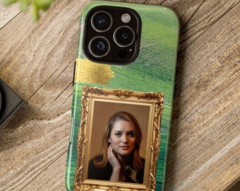 Personalized Photo Phone Case: Elegant Gold Leaf Frame, Custom Picture Cover