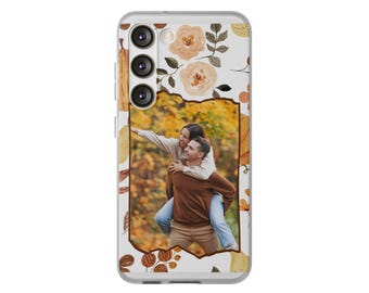 Custom Photo Phone Case Watercolor Autumn Leaves Flexi Cover Personalized Fall Gift iPhone Samsung Protection