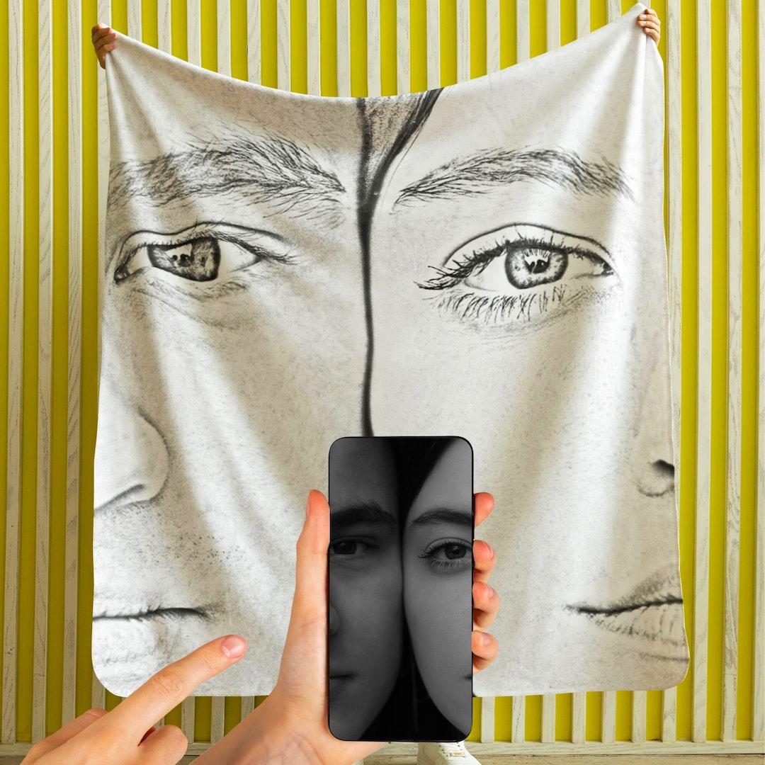 Custom Photo Blanket Charcoal Drawing Blanket Velveteen Etsy