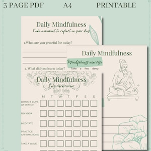 Daily Mindfulness Journal - Guided Prompts, Gratitude & Reflection | Self-Care Diary for Mindful Living PRINTABLE
