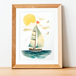 Sailboat Watercolor Print, Coastal Decor, Ocean Decor, Lake House Decor, Cottage Decor, Housewarming Gift, Nautical Art, Beach Wall Art,