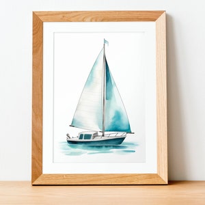 Sailboat Watercolor Print, Coastal Decor, Ocean Decor, Lake House Decor, Cottage Decor, Housewarming Gift, Nautical Art, Beach Wall Art,