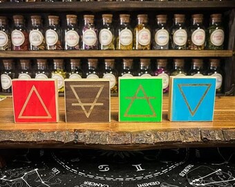 Astrological Alchemical Elemental Symbols, Hand Crafted Solid Wood and Paint