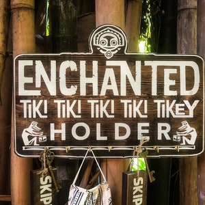 Enchanted Tiki TiKEY Holder, Solid Wood and Paint, Hand Crafted, High Quality, Wall Hanging, With Hooks and Named Rustic Key Charms