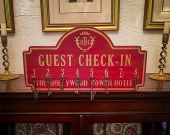 Hollywood Tower of Terror, Solid Wood and Paint Key Holder, High Quality, Hand Crafted, Vintage Retro Travel Style, Wall Hanging, Unique