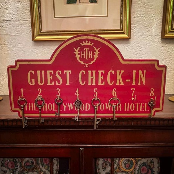 Hand Crafted Hollywood Tower Hotel Key Holder, Retro Travel Style, quality solid wood and paint, hand crafted in the U.S.A.