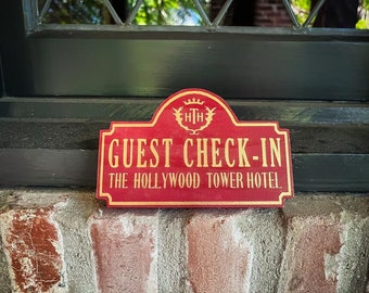 Hollywood Tower of Terror Hotel, Solid Wood and Paint Guest Check In Sign, Hand Painted, Quality Product, Unique Vintage, Retro Wall Decor