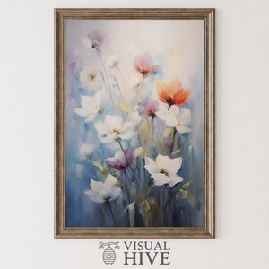 Blue Painting Landscape Dreamy Flower Bouquet Flowers Artful Garden Printable Wall Art Printable Landscape Wall Decor Digital Download 2