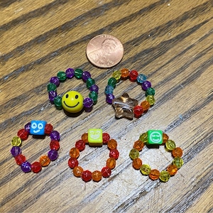 Smiley Face Funky Rainbow Star Beaded Indie Y2K Rings