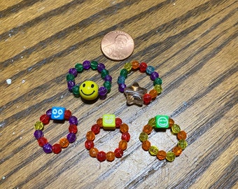 Cute smiley face funky rainbow beaded rings