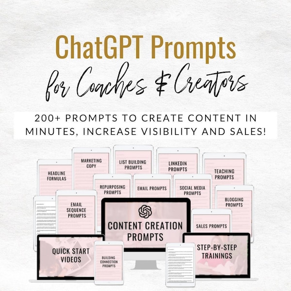 Content Creation ChatGPT Prompts, AI-Vorlagen für Coaches und Content-Ersteller, Schreiben Sie bessere Inhalte in kürzerer Zeit, 10x Ihre Produktivität!