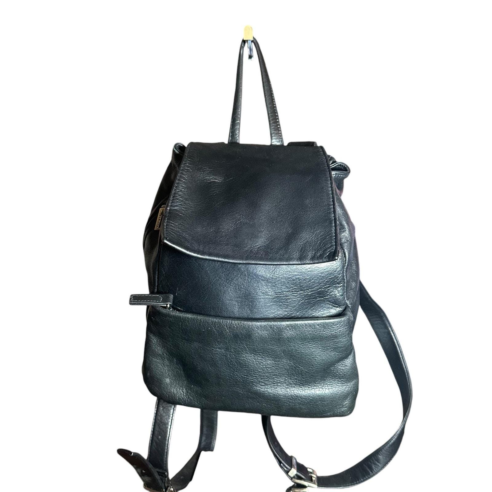 Vintage Perlina Black Leather Mini Backpack Drawstring Y2K  display picture 1