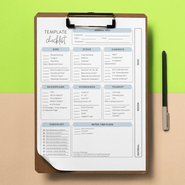 Countertop Template Checklist - Checklist for templating granite, quartz, solid surface or porcelain countertops