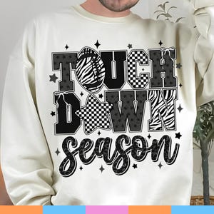 Touchdown Season PNG, Black White Game Day Png, Checkered Star Football PNG, Retro Sports Sublimation
