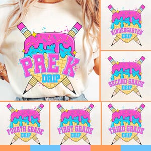 Ice Cream Drip Kindergarten Png Bundle, Boys Back To School Png, First Day Png, Pre-K to Fourth Grade Png, Teacher Pencil, School Boy