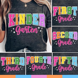 Retro Back to School PNG Neon Disstressed Bundle, Coquette Kindergarten Pre-K 1st 2nd 3rd 4th Grade Png, Girly Pink Bow, Hand Drawn,Colorful