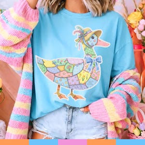 Ganso patchwork estilo vovó PNG, Páscoa moderna PNG, Pato floral retrô coquete PNG, Patchwork xadrez estilo casa de campo PNG, Patchwork de primavera PNG