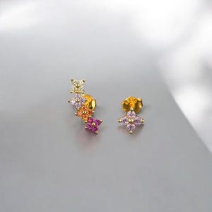 18K Gold Plated Sterling Silver Flower Stud Earrings: Zircon Jewelry