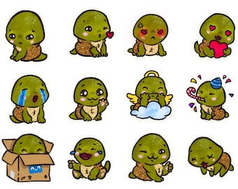 Emote di tartarughe carine: pacchetto di adesivi emoji da 12 pezzi (download digitale)