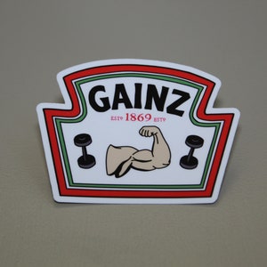 Gainz Gym Sticker-Funny Gym Sticker, PREMIUM Quality, Laminated, Glossy Finish, Weatherproof, Waterproof, U.V Protection