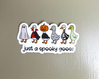 Just A Spooky Goose Sticker, Silly Goose Sticker, Sarcastic Sticker, Funny Halloween Laptop Decal, Serious Goose Cool Stickers & Magnets
