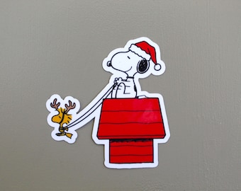 Snoopy Christmas House Waterproof Sticker - Woodstock Holiday Tree