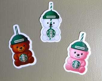 Starbucks Custom Barista Bearista Sticker, Viral Bear Mug Cup Holographic Vinyl, 3 Sizes Available