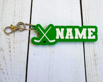 Personalized Hockey Name Tag Keychain | Sports Team Equipment Bag Player Nametag, Custom School Backpack ID, personalized key chain