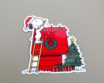 Snoopy Christmas House Waterproof Sticker - Woodstock Holiday Tree