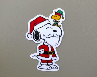 Snooop Santa Claus Sticker | Peanuts Christmas Decal | Cute Holiday Art | Festive Dog Vinyl | Santa Hat Beard Gift | Nostalgic Winter Decor