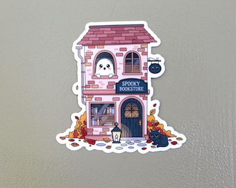 Haunted Bookstore Sticker | Cozy Spooky Bookshop Halloween Sticker | Holographic Haunted House Bookish Sticker for Kindle, iPad, Laptop